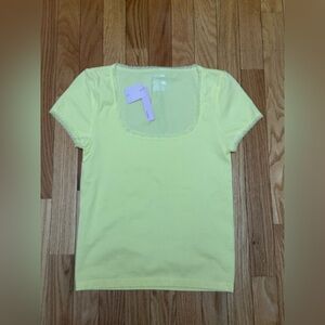 Wild Fable Lemon Short Sleeve Tee with Lace Detail